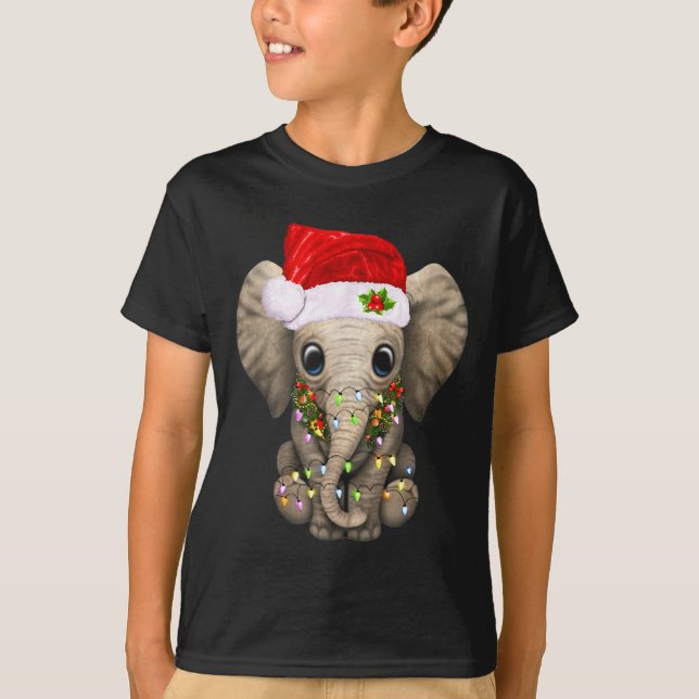T-shirt Cute Elephant Christmas Light Funny Elephant Lover (Devant)