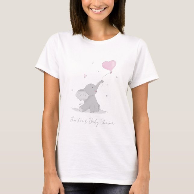 T-shirt Cute Elephant with Balloon Baby Shower Name (Devant)