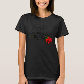 T-shirt Cute English Bulldog Dog With Rose for Bulldog