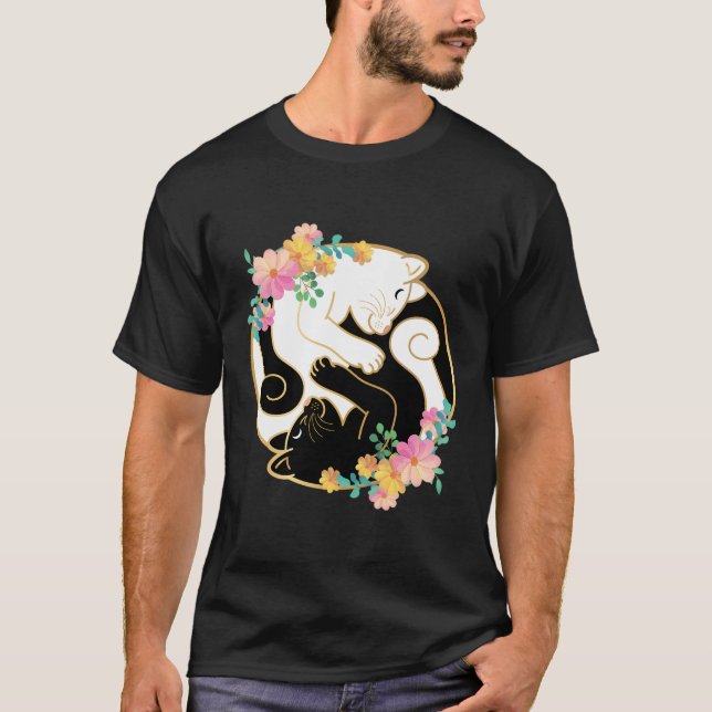 T-shirt Cute Et Adorable Chinois Yin Et Yang Chats Drôle (Devant)