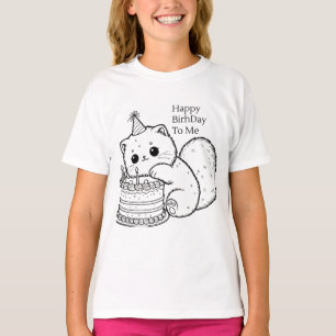 T-shirt Cute Fluffy Chat avec gâteau d'anniversaire