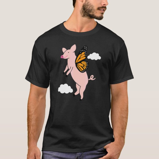 T-shirt Cute Flying Pig with Butterfly Wings Graphic (Devant)