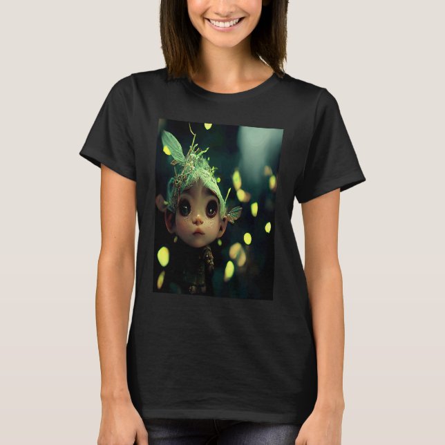 T-shirt Cute Forest Fairy Elf in a Green Bioluminescent Fo (Devant)