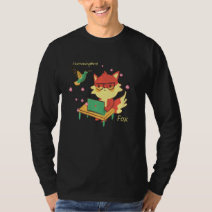 T-shirt Cute Fox & Hummingbird Sakura Blossom Flower Studi
