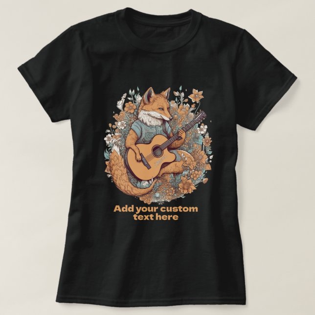 T-shirt Cute Fox Jouer fleur sauvage de guitare, Amateurs  (Design devant)