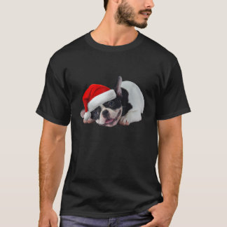 T-shirt Cute French Bulldog Santa Hat Dog Photo Frenchie C