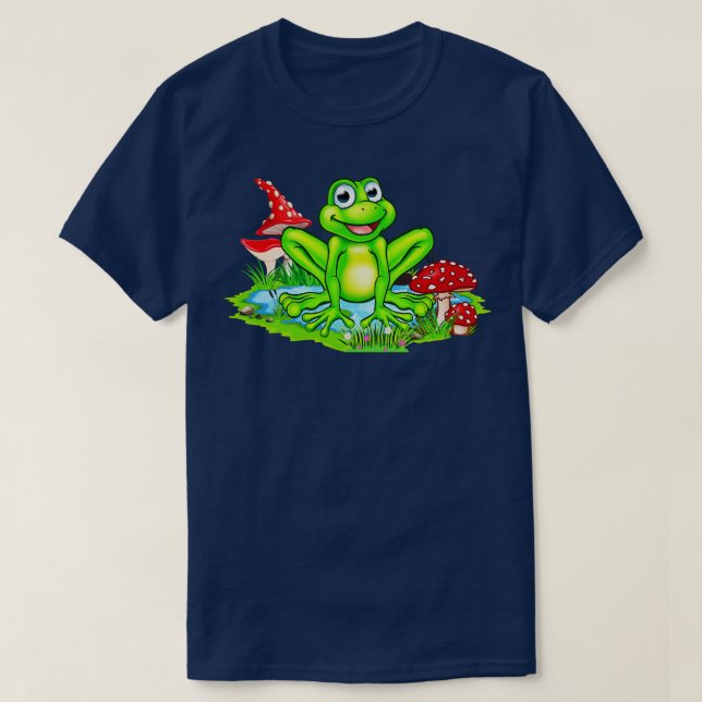 T-shirt Cute Frog À L'Étang Et Champignons Nature (Design devant)