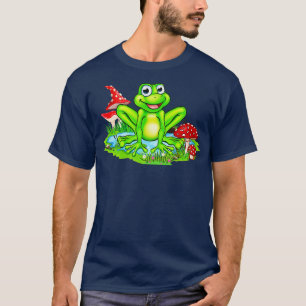 T-shirt Cute Frog À L'Étang Et Champignons Nature