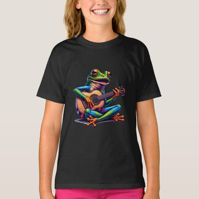 T-shirt Cute Frog Jouer une guitare (Devant)