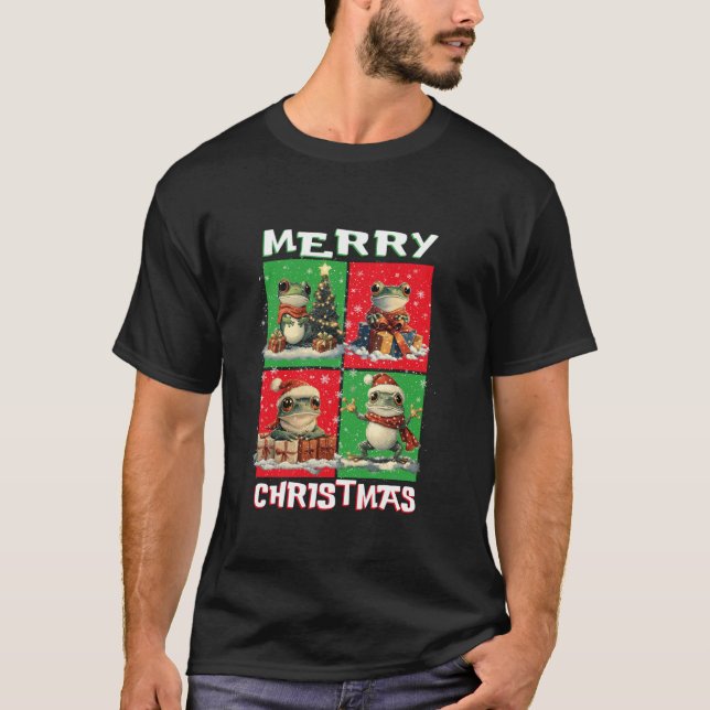 T-shirt Cute Frog Père Noël Animaux Aimer Joyeux sapin de  (Devant)