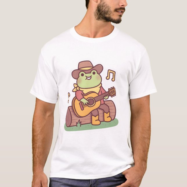 T-shirt Cute Frog With Cowboy Hat and Guitar (Devant)