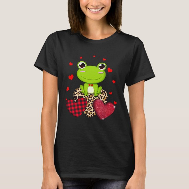 T-shirt Cute Frog With Leopard Red Plaid Heart  Ideas (Devant)