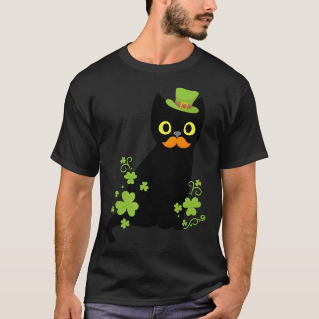 T-shirt Cute Funny Chat noir Shamrock Jour de la Saint Pat (Devant)