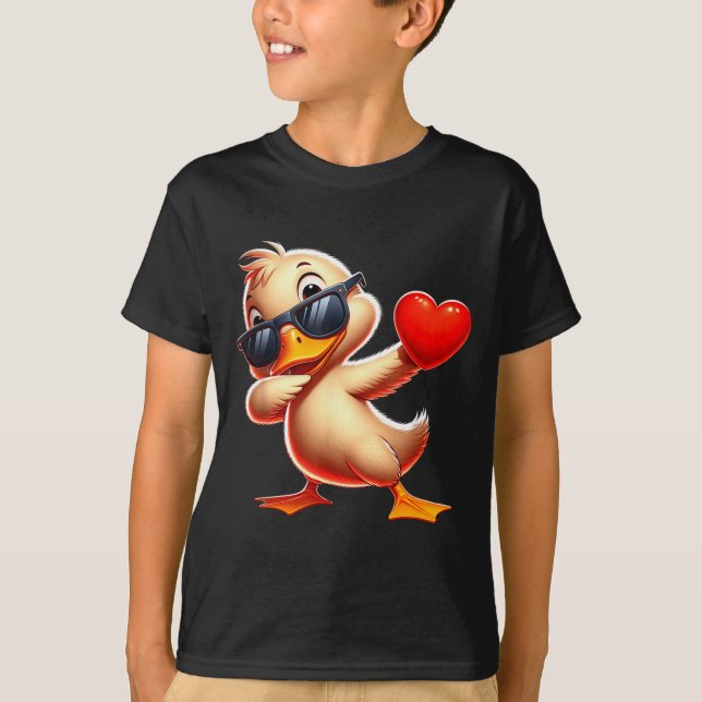 T-shirt Cute Funny Cool Duck Dabbing Heart Valentines Day  (Devant)