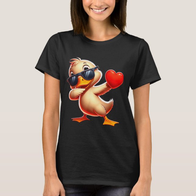 T-shirt Cute Funny Cool Duck Dabbing Heart Valentines Day  (Devant)