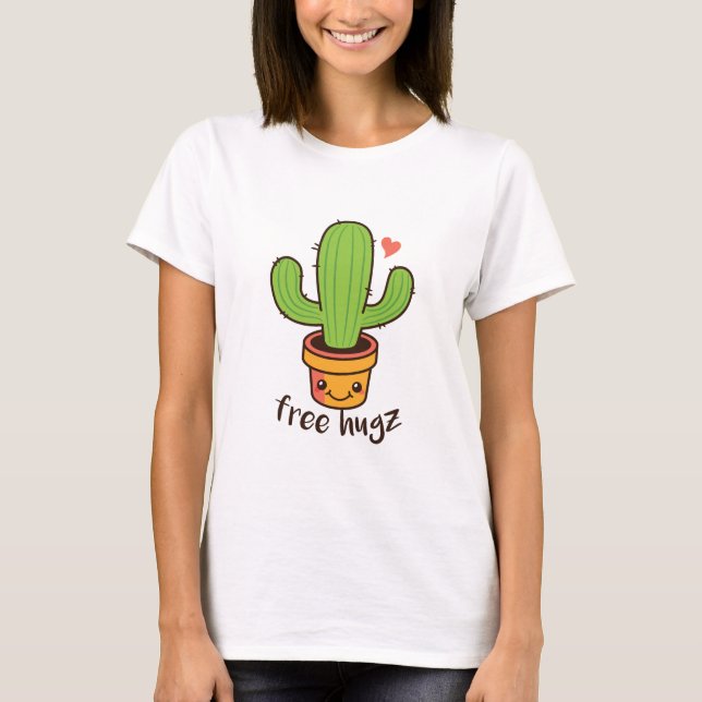 T-shirt Cute Funny LIBRE HUGS Hugz Cactus Cactus Prickly (Devant)