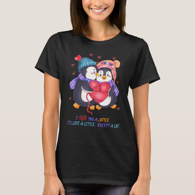 T-shirt Cute Funny Penguin Pun I Love You A Lottle! (Devant)