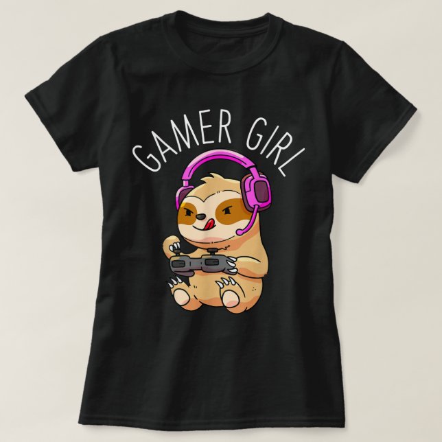 T-shirt Cute Gamer Girl Sloth Design (Design devant)