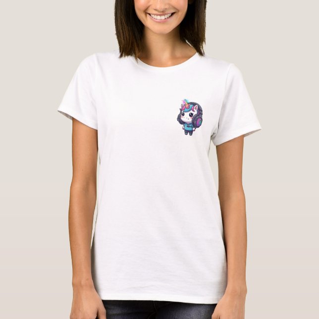 T-shirt Cute Gamer Unicorn Character with Rainbow Horn (Devant)