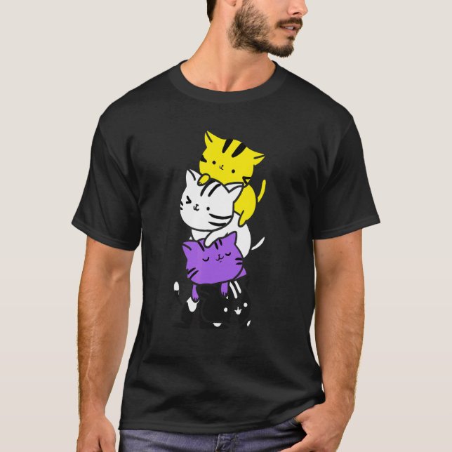 T-shirt Cute Gay Pride Nonbinary Cat Pile Drapeau Lgbt Sou (Devant)