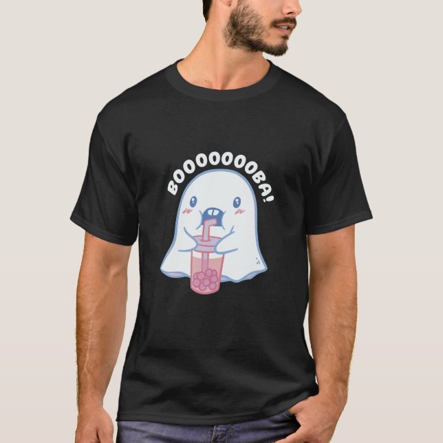 T-shirt Cute Ghost Boire Boba Bubble Tea - Boooooba Kaw (Devant)