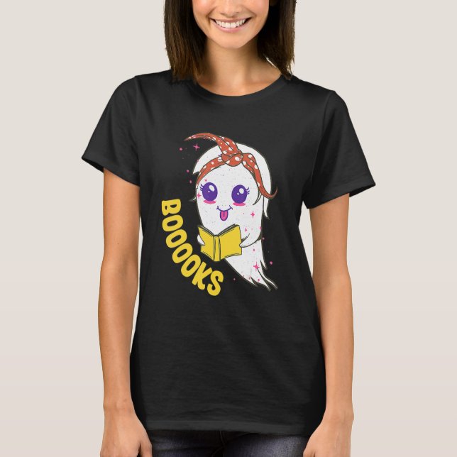 T-shirt Cute Ghost Book Reading For Teacher Booooks Hallow (Devant)