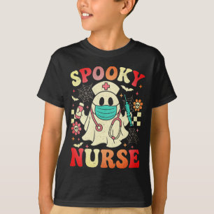 T-shirt Cute Ghost Nurse Halloween Graphisme Retro Pastels