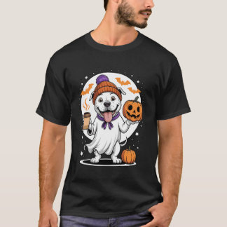 T-shirt Cute Ghost Pitbull Dog Pumpkin Drinks Beanie Fall