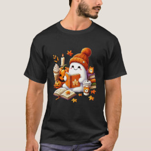 T-shirt Cute Ghost Reading Book Amoureux Halloween Citroui