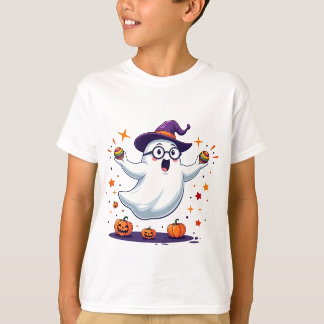 T-shirt Cute Ghost with Pumpkins Halloween (Devant)