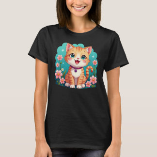 T-shirt Cute Ginger Cat avec Fleurs - Cartoon cat