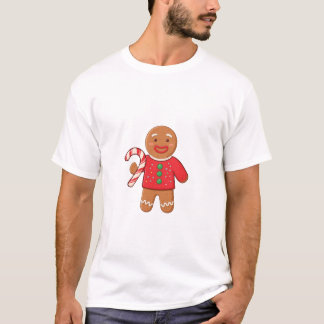 T-shirt Cute Gingerbread Man Holding Candy Cane Christmas