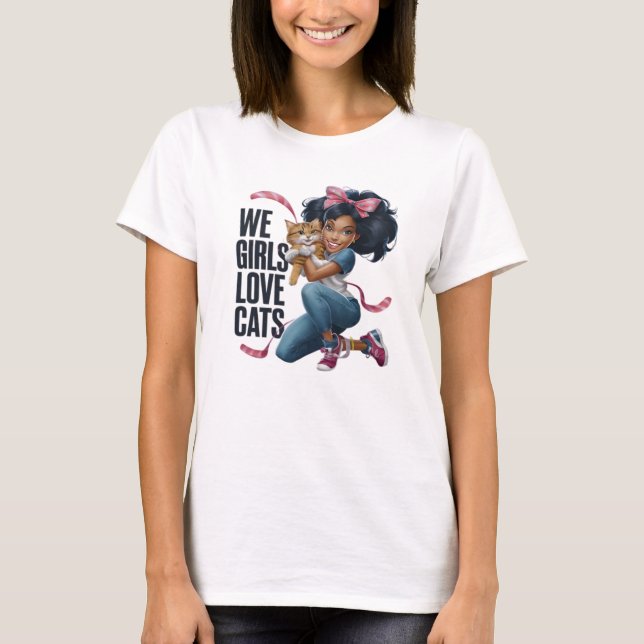 T-shirt Cute Girl Hugging Ginger Cat (Devant)