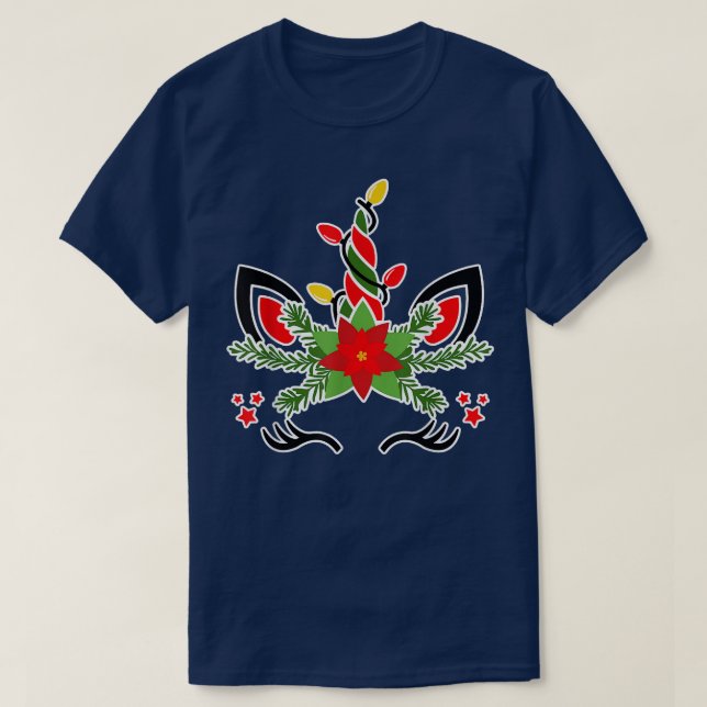 T-shirt Cute Girl Unicorn Christmas Lights Funny Christmas (Design devant)