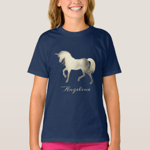 T-shirt Cute Girly & Chic Silver Foil Unicorn Personnalisé