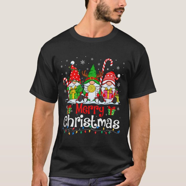 T-shirt Cute Gnomes Merry Christmas Light Family Gnome Xma (Devant)