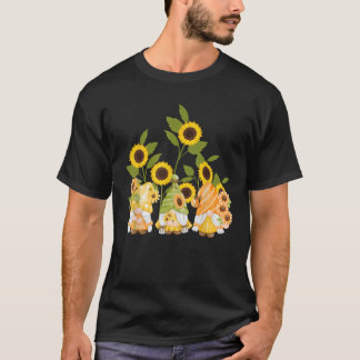 T-shirt cute gnomes sunflower garden Women s Summer