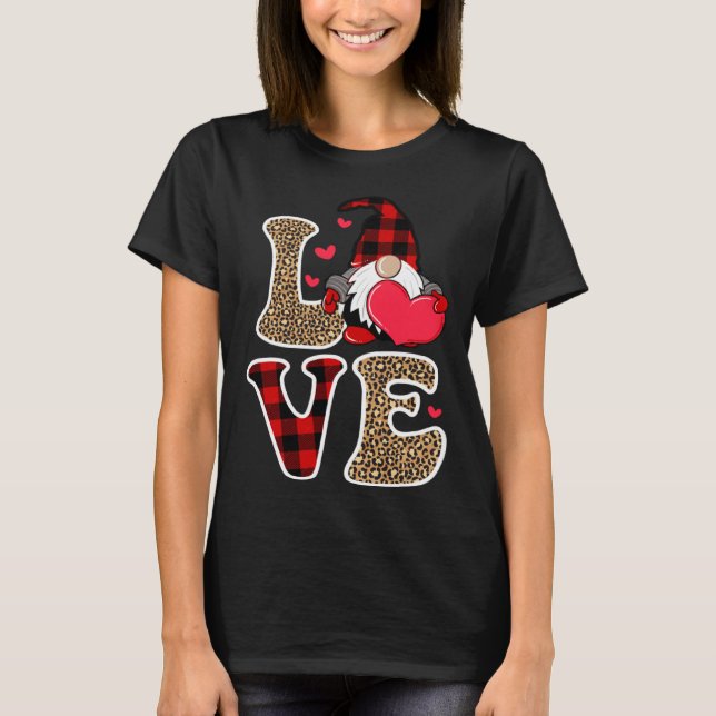 T-shirt Cute Gnomes Valentines Love Leopard Plaid Couple M (Devant)