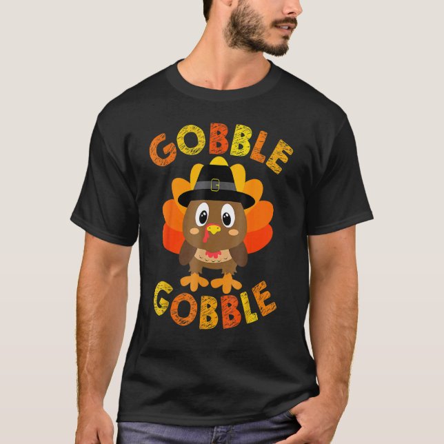 T-shirt Cute Gobble Gobble Turkey Pilgrim Little Boys Than (Devant)
