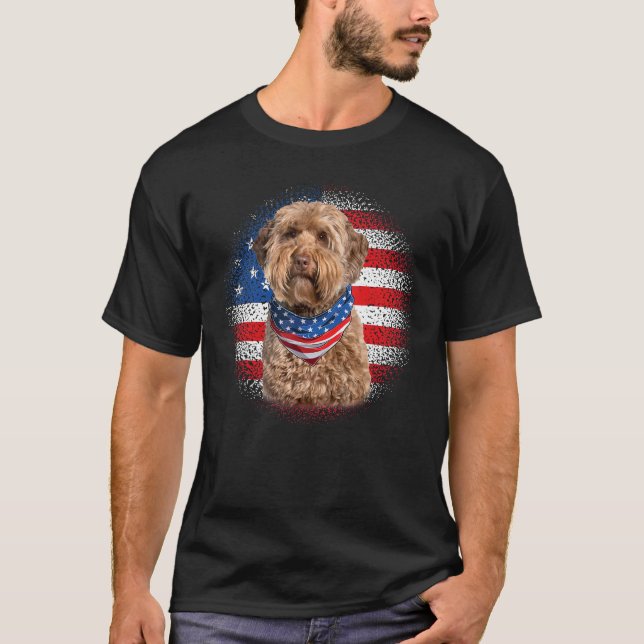 T-shirt Cute Goldendoodle Dog American Flag Indepedence Da (Devant)