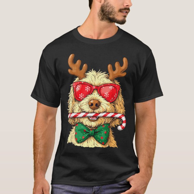 T-shirt Cute Goldendoodle Dogs Christmas Lights Golden Doo (Devant)