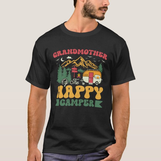 T-shirt Cute Grandmother Of The Happy Camper Groovy Campin (Devant)