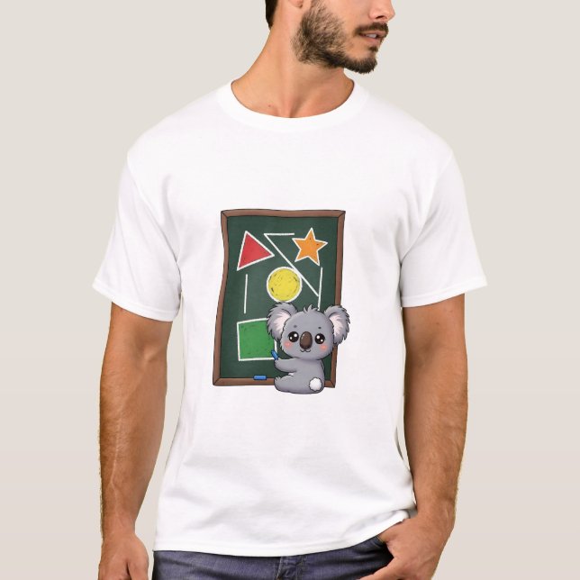 T-shirt Cute Gray Koala Drawing Geometric Shapes on School (Devant)
