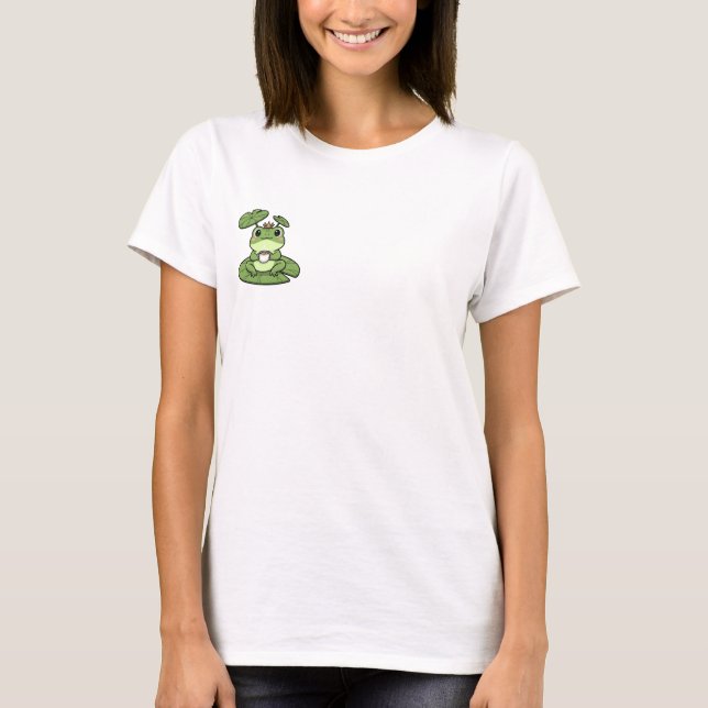 T-shirt Cute Green Frog Wearing Crown Drinking Coffee (Devant)