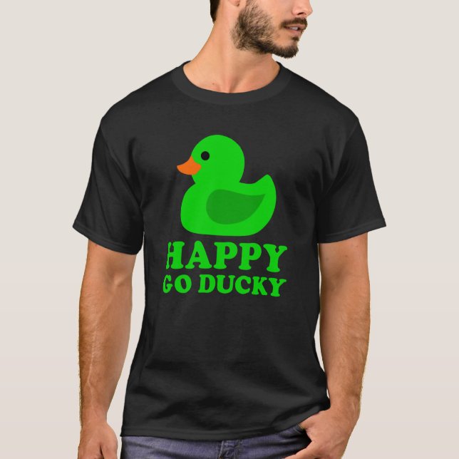 T-shirt Cute Green Rubber Duck Lucky Go Ducky Pun (Devant)