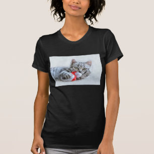 T-shirt Cute Grey Tabby Chat Noël Casquette Noël Noël Noël