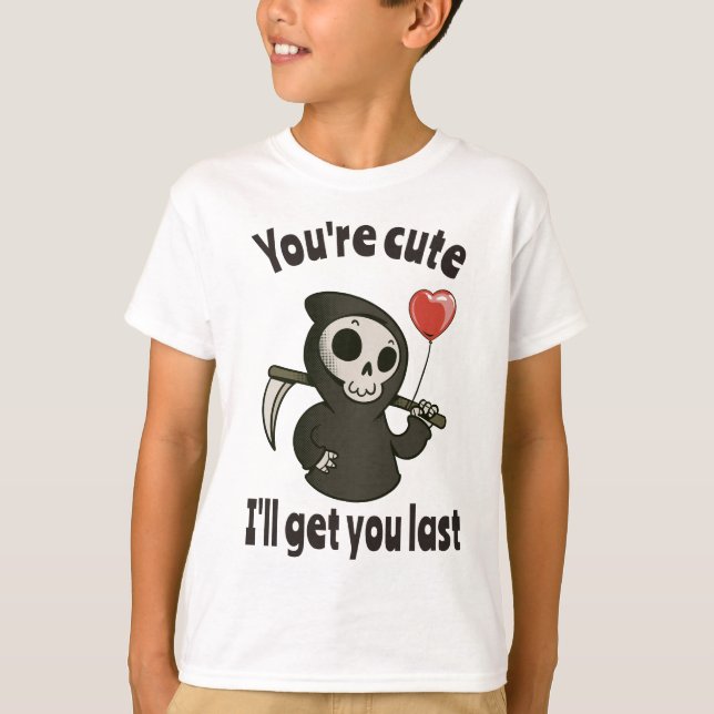 T-shirt Cute Grim Reaper avec coeur romantique (Devant)