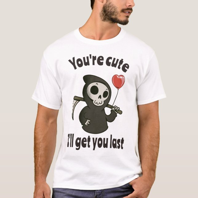 T-shirt Cute Grim Reaper avec coeur romantique (Devant)