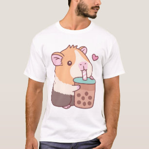 T-shirt Cute Guinée Cochon Aime Boire Du Thé De Bulle