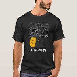 T-shirt Cute Halloween Black Cat Witch Hat Pumpkin For Kid